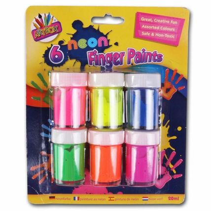 6Pc NEON FINGER PAINT SET 20ml Pots Children/Kids Hand Foot Prints Stamping Art