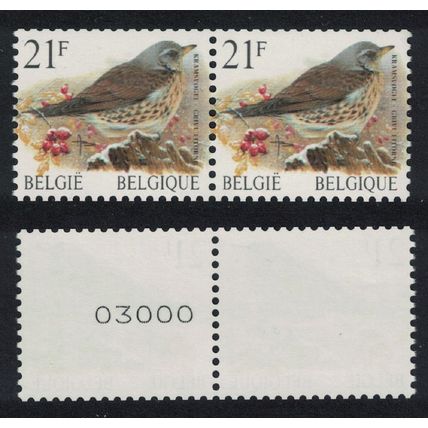 Belgium Fieldfare Bird Buzin 'Grive Litorne' 21f Roll Pair Control Number