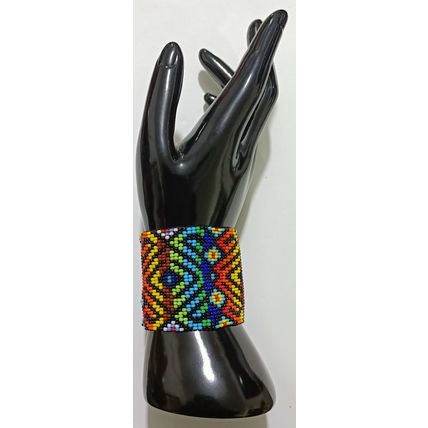 Traditional Huichol Art. Mexico Glass Seed Beads Bracelet. Crazy Waves 4