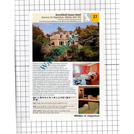 Beechfield House Hotel Beanacre Wiltshire / The Lamb At Hindon - 2011 Advert