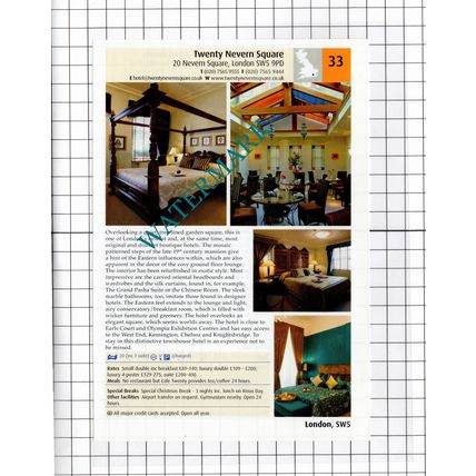 Twenty Nevern Square London / The Mayflower Hotel Earls Court - 2011 Advert