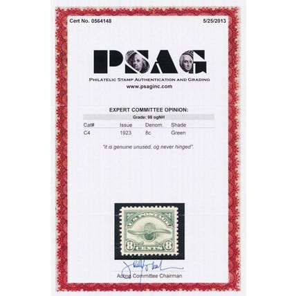 C4, Mint Superb NH 8¢ - With Graded 98 PSAG Certificate - Stuart Katz