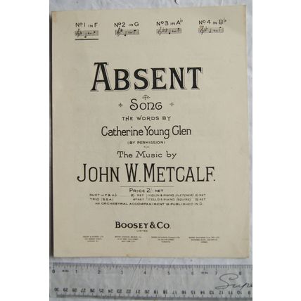1927 Absent by Catherine Young Glen & John Metcalf No. 1 in F