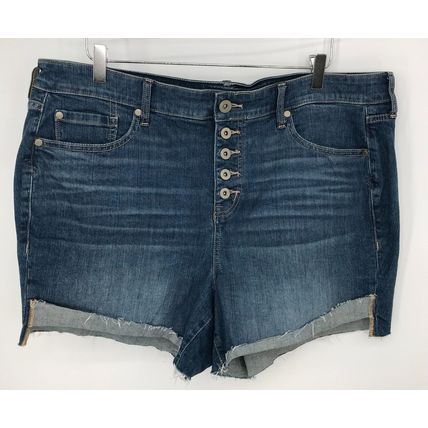 Torrid Button Fly Blue Cuffed Distressed Denim Shorts Size 18 Summer Jean