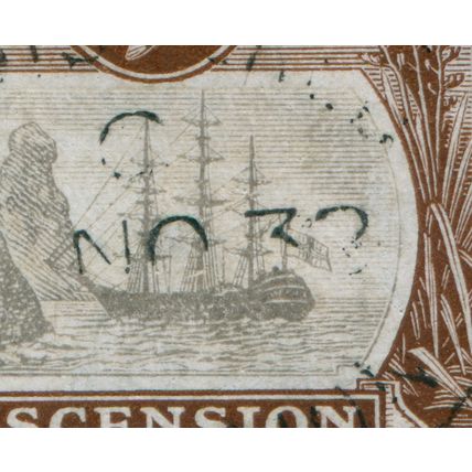 Ascension 1924 1s grey-black & brown Broken mainmast variety SG18a used