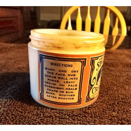 Old Vintage Universal Special Cream Label On Old Milk Glass Jar Circa 1910