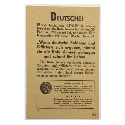 Original WW2 Russian/Soviet Air Drop Propaganda Leaflet. - Code 988. - 1942.