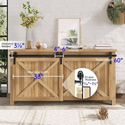 Easelife 5 FT Mini Cabinet Bypass Sliding Barn Door Hardware Track Kit,Easy Inst