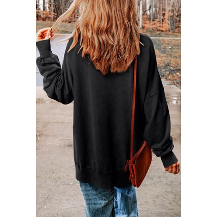 Black Sequined Jack O Lantern Split Hem Baggy Sweatshirt