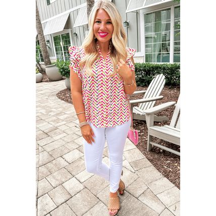 Multicolour Chevron Print Ruffled Sleeve Blouse