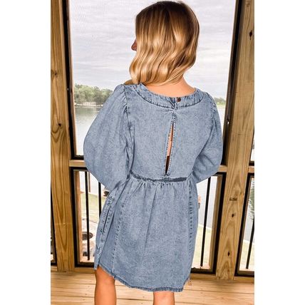 Beau Blue Light Wash High Waist Loose Fit Denim Mini Dress