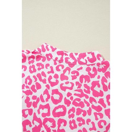 Bright Pink Leopard Printed Long Sleeve Buttoned Front Mini Dress