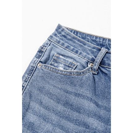 Dusk Blue High Rise Ripped Distressed Hem Flared Jeans