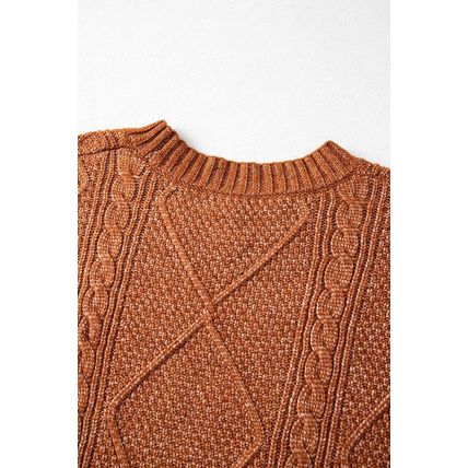 Coffee Cable Knit Drop Shoulder Loose Fit Sweater Dress