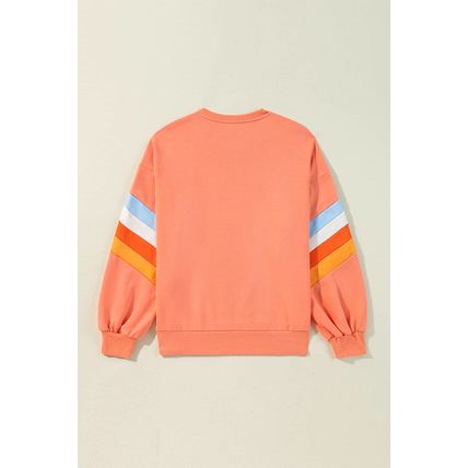 Flamingo Rainbow Striped Sleeve Crew Neck Loose Sweatshirt