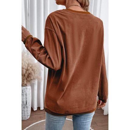Chestnut Ribbed Corduroy Oversized Sweatshirt