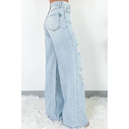 Beau Blue Light Wash Distressed High Waist Wide Leg Jeans