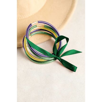 Green 5pcs Glitter Jelly Bow Knot Ribbon Bracelet Set