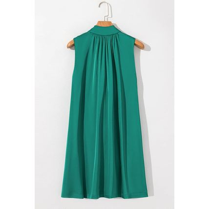 Evergreen Bow Tie Satin Shift Sleeveless Mini Dress