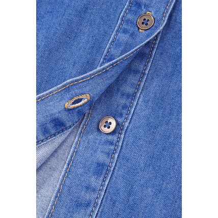 Sky Blue Mineral Wash Frilled Button Up Denim Shirt