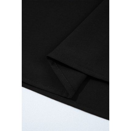 Black Bow Decor Puff Sleeve Split Neck Blouse