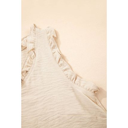 Parchment Textured Frilly Trim V Neck Sleeveless Top
