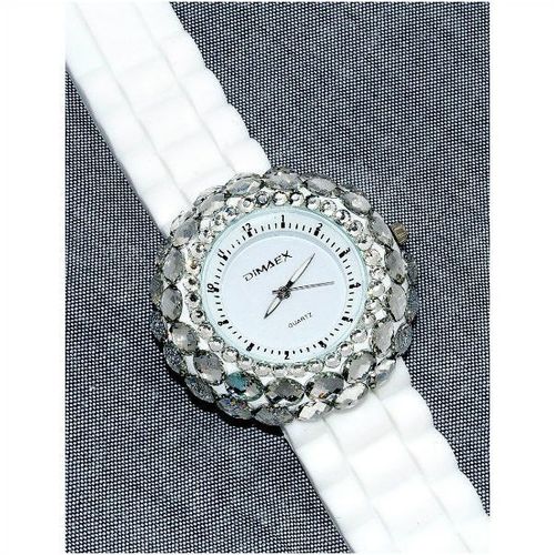 Large Face Rhinestone Crystal White Wrist Watch Silicone band Jewellery 1299