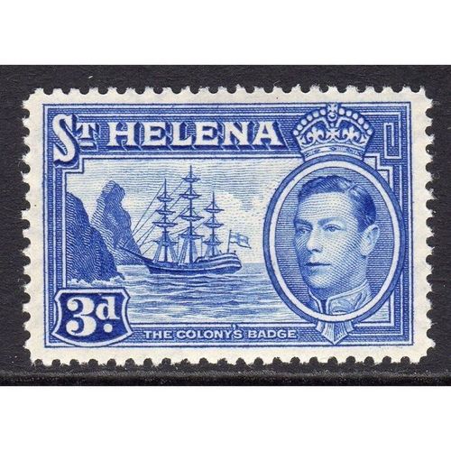 St Helena KGVI 1938 3d Ultramarine Mounted Mint MM SG 135 Sc 122 Badge stamp