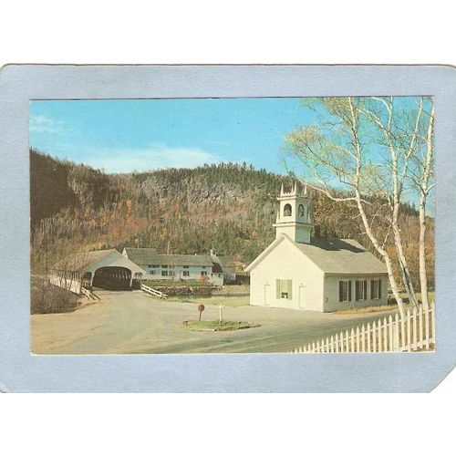 NH Stark Covered Bridge Postcard Stark Bridge Over Ammonoosuc River & Chur~439