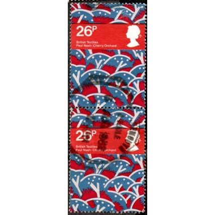 1982 British Textiles, 26p Cherry Orchard. Very Fine Used Pair