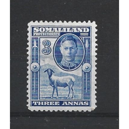 Somaliland.SG108 3a Berbera Blackhead Sheep (Bright Blue).Mounted Mint.Jun24b