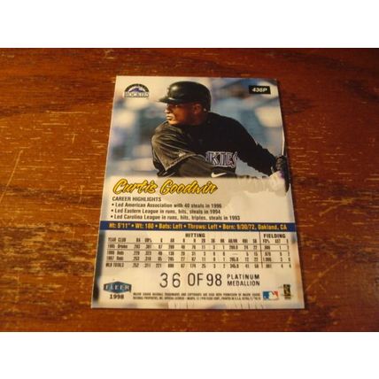1998 Fleer Ultra, Platinum Medallion, #'d 36/98, CURTIS GOODWIN, #436P, RARE