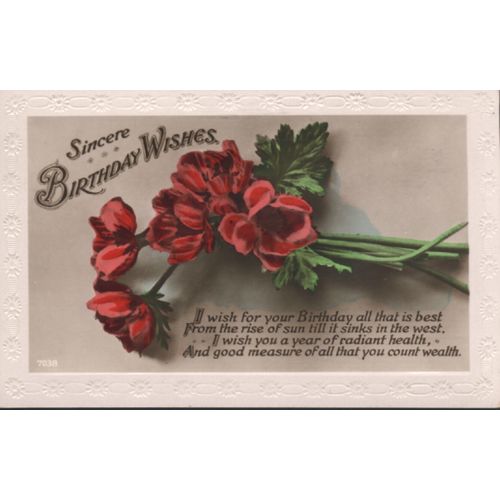 GB Greetings Card 1930 - Sincere Birthday Wishes