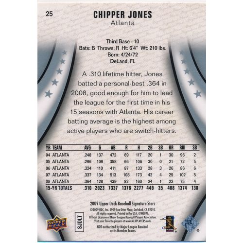 2009 Upper Deck Signature Stars Baseball 25 Chipper Jones Atlanta Braves