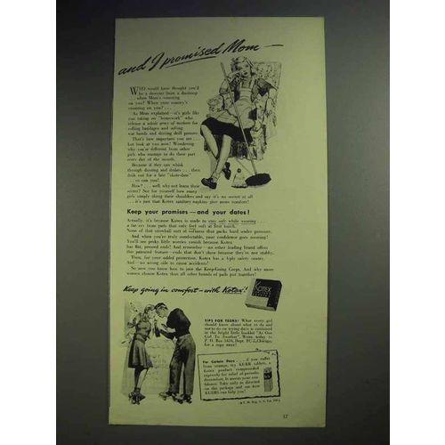 1943 Kotex Sanitary Napkin Ad - I Promised Mom