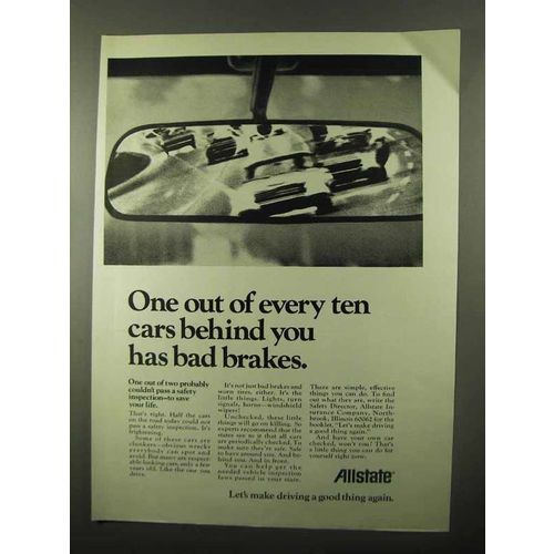 1971 Allstate Insurance Ad - One Out of Ten Bad Brakes