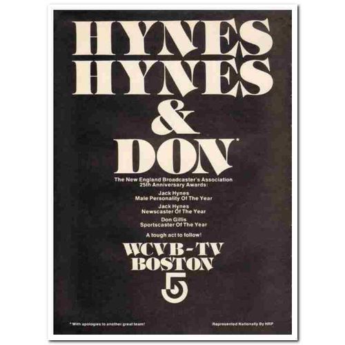 WCVB-TV 1973 Jack Hynes newscaster Don Gillis sportscaster vintage ad