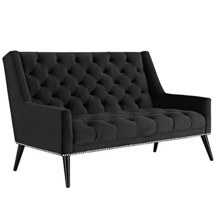 Velvet Love Seat Banquette Antique Nickel Nail Head Trim Black, Gray, Ivory, Blu