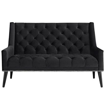 Velvet Love Seat Banquette Antique Nickel Nail Head Trim Black, Gray, Ivory, Blu