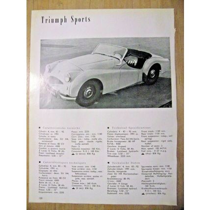 Triumph Sports / Renown Automobile Specification sheet-1953