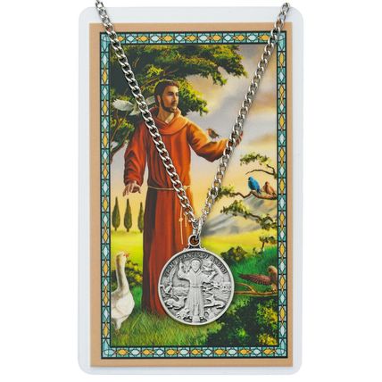 St. Francis of Assisi Medal Necklace with a Laminated Prayer Card
