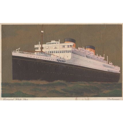 Cunard White Star Britannia Ship Antique Postcard