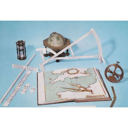 Ship Navigation Antique Equipment Globe Sandglass Atlas Postcard