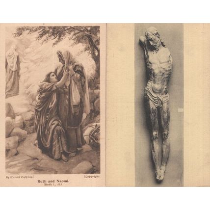 Ruth & Naomi Broken Crucifixion Statue 2x Antique Postcard s