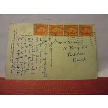 SOUTH BANK EXHIBITION, FESTIVAL OF BRITAIN, LONDON vintage postcard 1951 pm =