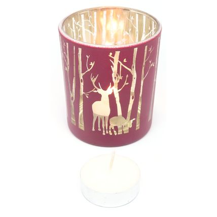 Christmas Stag & Deer Tealight Holder Glass Round 8CM
