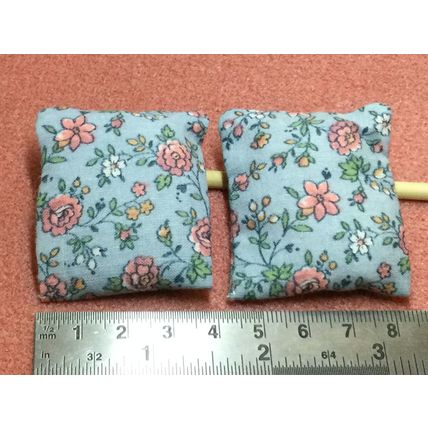Blue & Pink Floral Cushions 1 Pair Handmade 1:12th Dolls House Miniatures