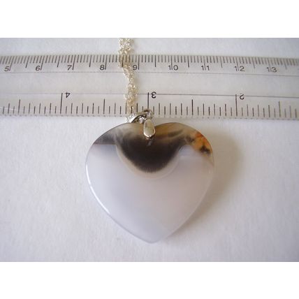 Vintage 925 Necklace Banded Agate Heart Pendant Gemstone Solid Silver 20" Chain
