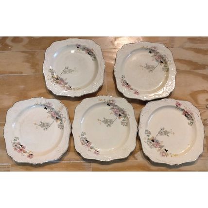 Vintage Papoco Dinner Plates Pink Floral Pattern Circa 1930 By Paden City Set-5