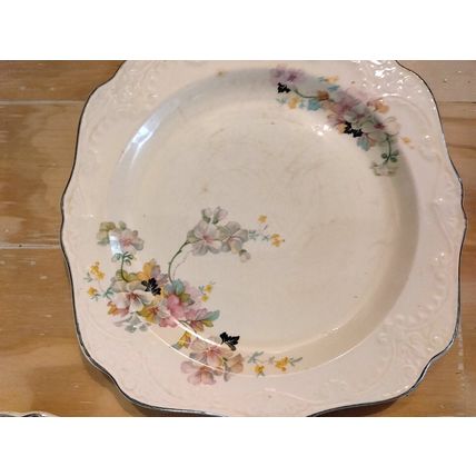 Vintage Papoco Dinner Plates Pink Floral Pattern Circa 1930 By Paden City Set-5